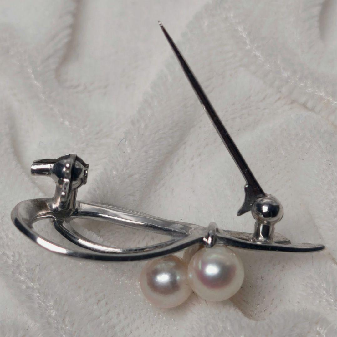【美品 最高級】ミキモト ブローチ パール リボン 3珠 皇室御用達