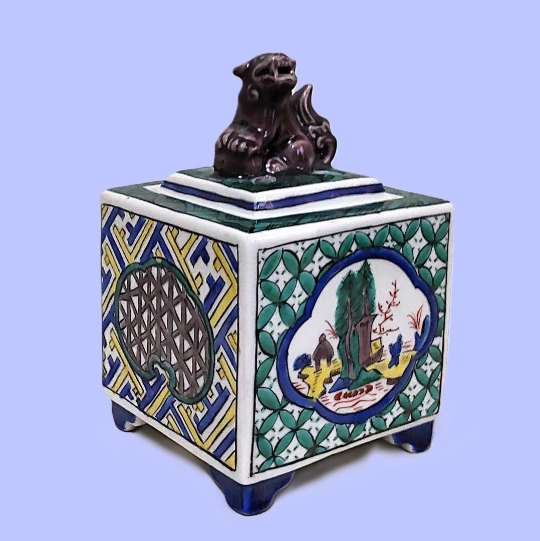 香炉　九谷焼　工芸品　九谷祥月　共箱