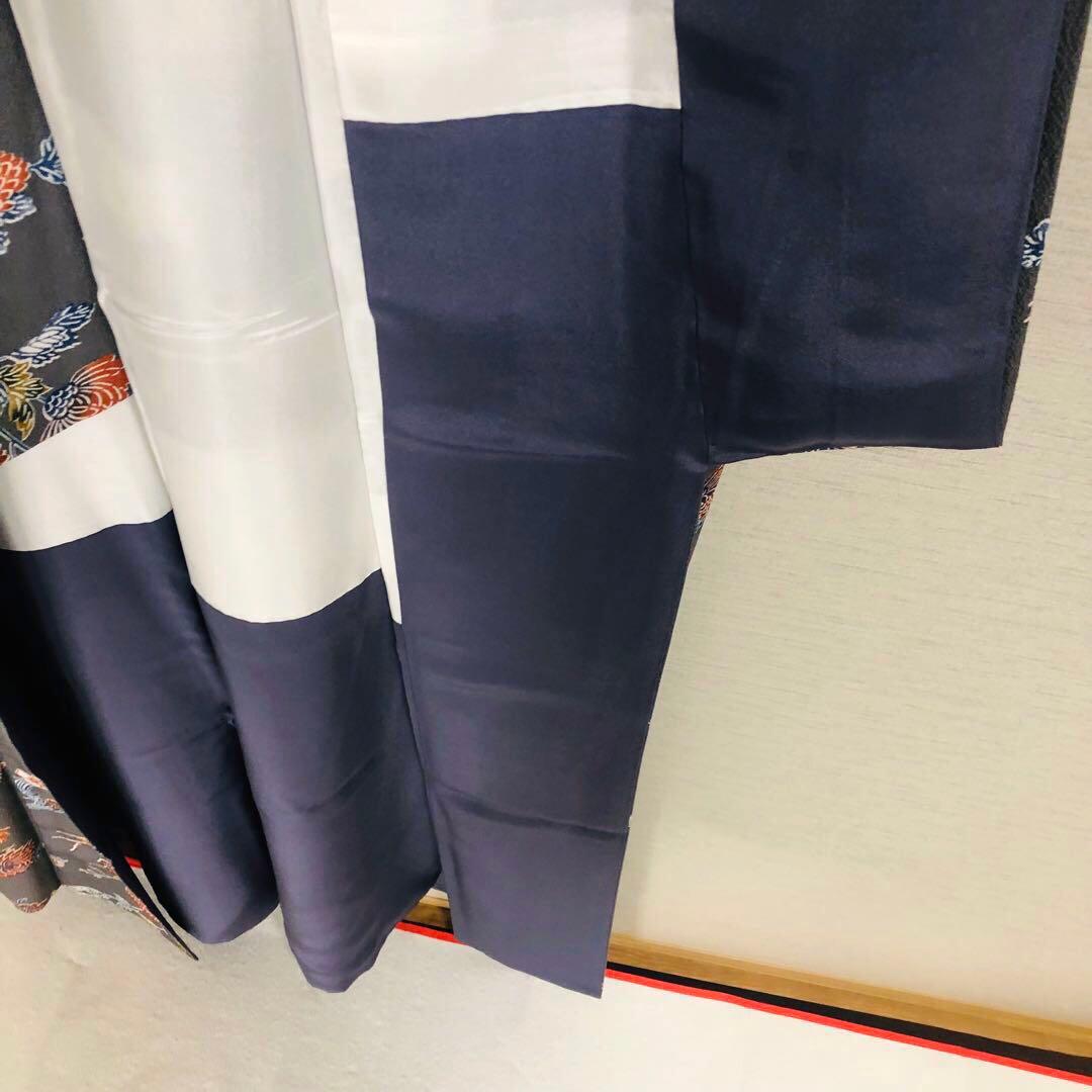 【お値打　トールサイズ】小紋　型絵染　縮緬　燕　正絹　袷　裄丈71 身丈172