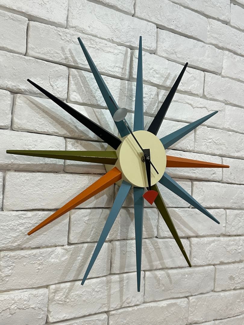 ①⭐️【全国送料無料】ビンテージ　ミッドセンチュリー　サンバースト クロック　時計