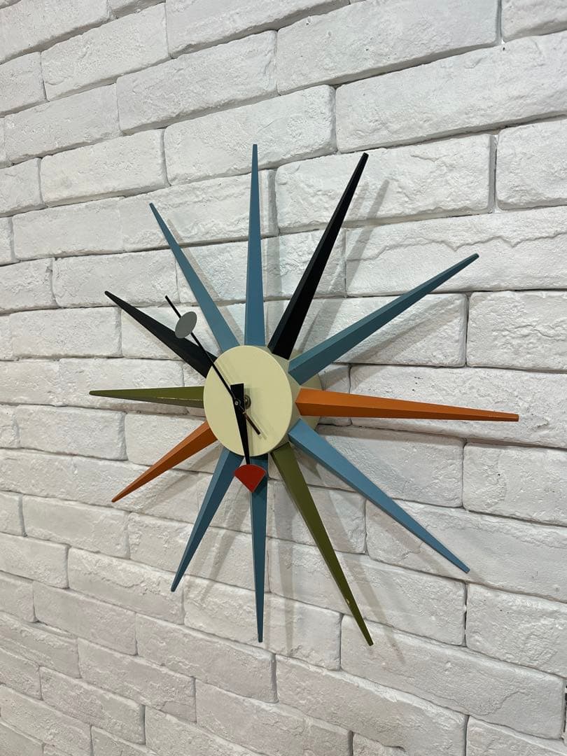 ①⭐️【全国送料無料】ビンテージ　ミッドセンチュリー　サンバースト クロック　時計