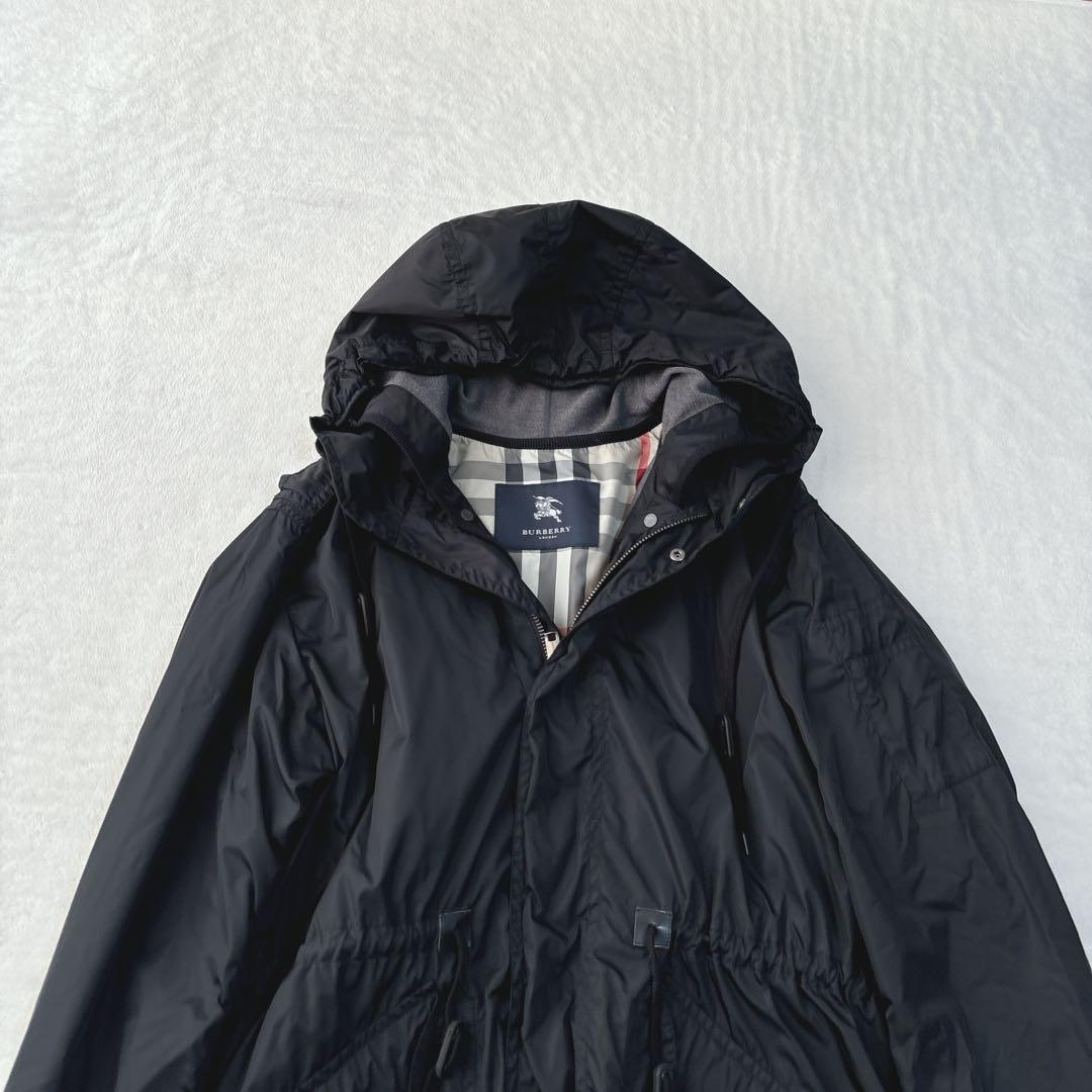 【美品】バーバリーロンドン　モッズコート　ナイロン　ノバチェック　ブラック