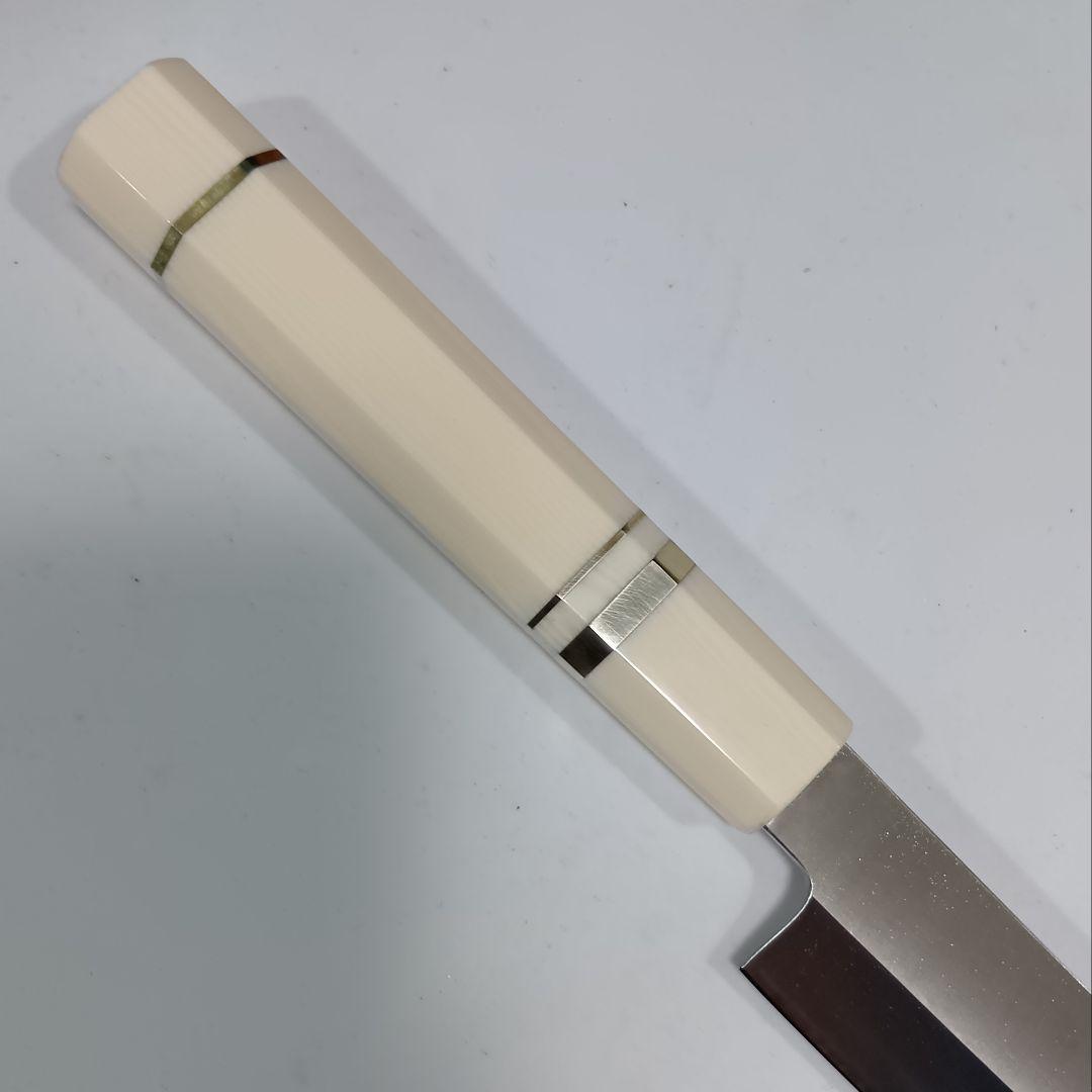 ステン本焼V金10号先丸柳刃包丁30cm人工象牙八角柄