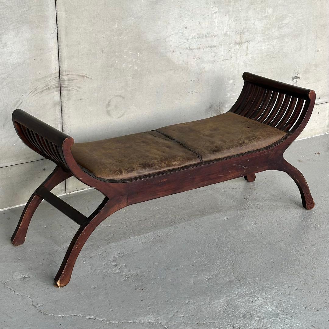 ★カルティニベンチ★ 鉄鋲 本革座面×ウッドフレーム ミッドセンチュリー