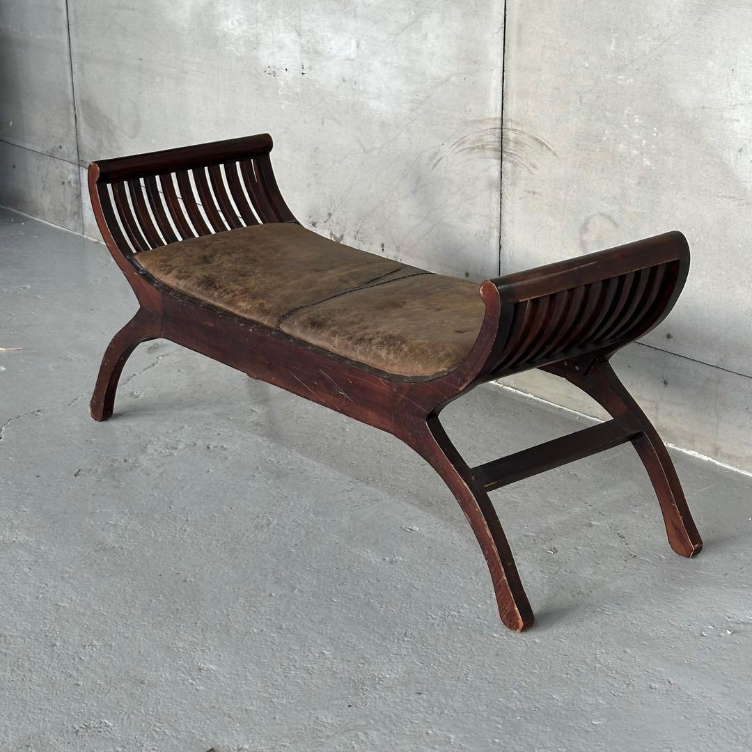 ★カルティニベンチ★ 鉄鋲 本革座面×ウッドフレーム ミッドセンチュリー