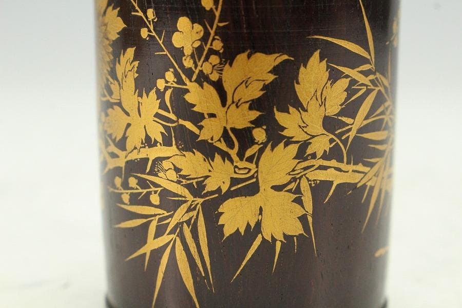 茶道具 紫檀 草花蒔絵 茶入 美品(K-BB517)