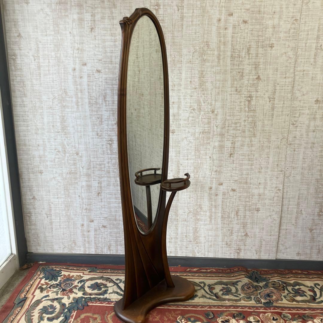 昭和レトロ 松永工房 カンティーニュ 木製姿見 全身鏡 スタンドミラー 古家具