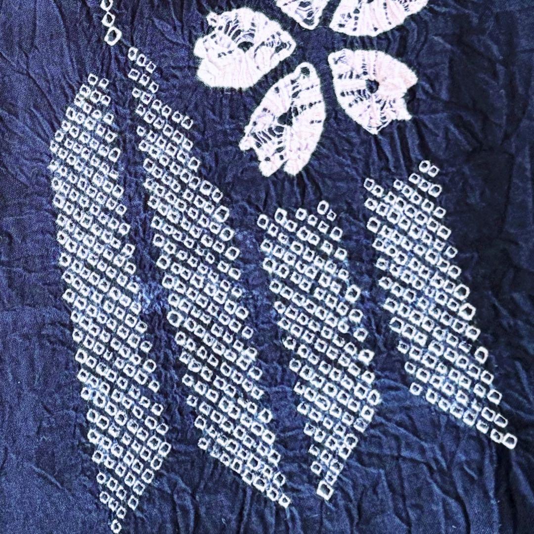 新品　しつけぬい付き　手縫　有松絞り　茄子紺色　桜　矢絣　綿　古典柄　浴衣単品