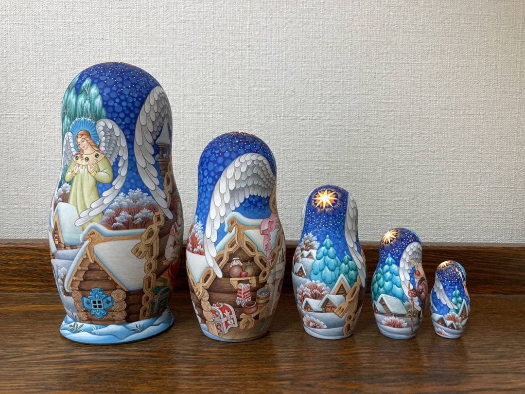 ロシア雑貨☆イコン マトリョーシカ天使(5P)オルガ作コブロフ工房