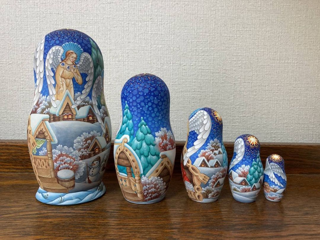 ロシア雑貨☆イコン マトリョーシカ天使(5P)オルガ作コブロフ工房