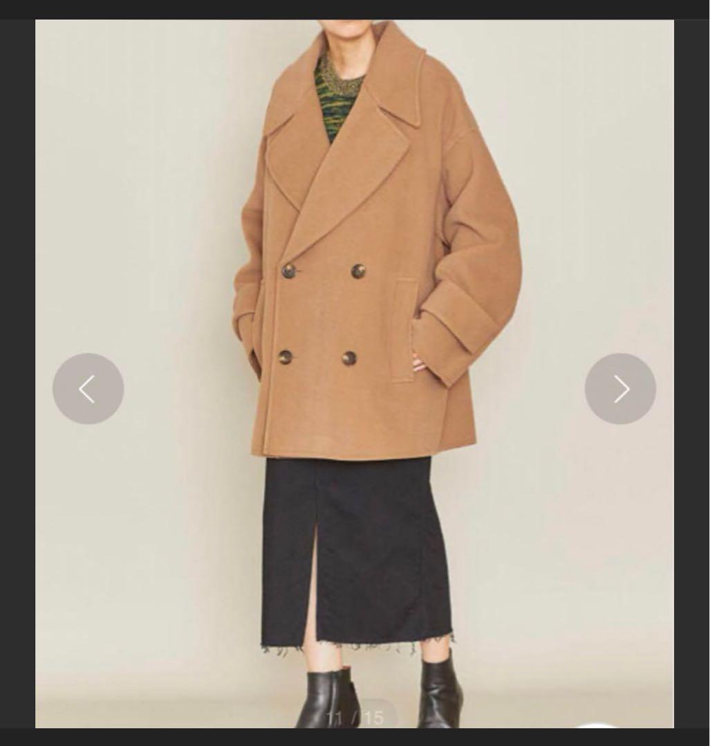 ASTRAET ミドル丈　ヘリンボーンウールコート　キャメル　4ボタン