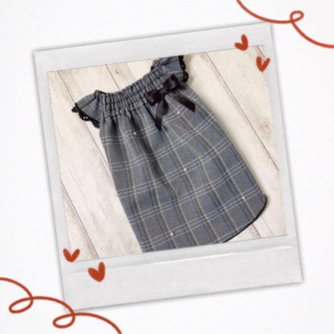 秋色チェックのパールオンギャザースモック/犬服/犬服ハンドメイド/ハンドメイド