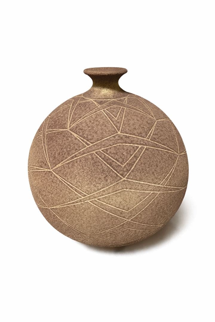 相曾 作 練上手彫紋花瓶 共箱付 作家陶芸 花入