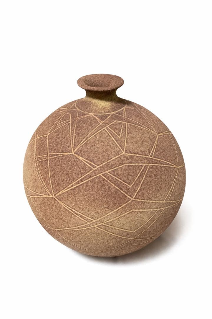 相曾 作 練上手彫紋花瓶 共箱付 作家陶芸 花入