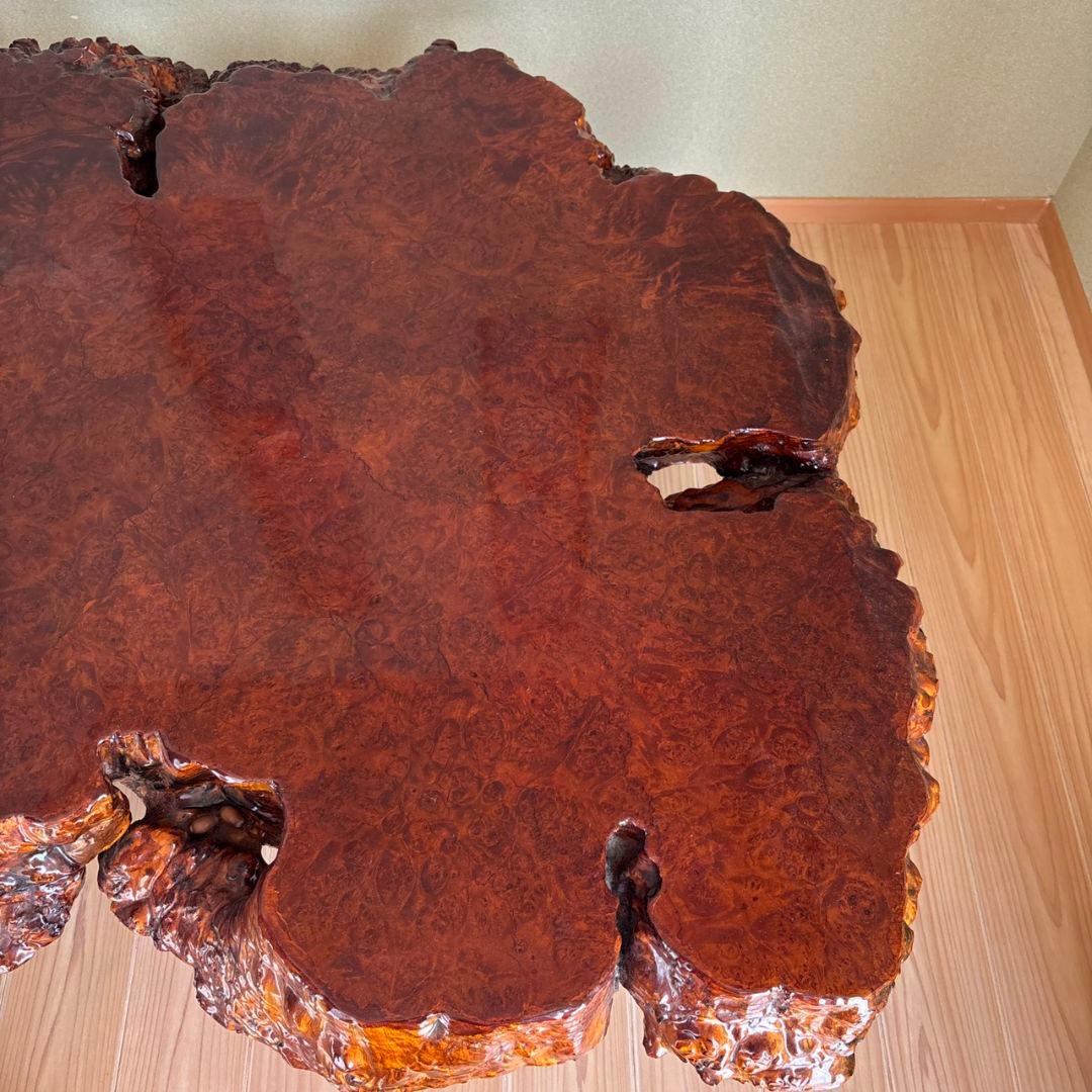 希少　花梨一枚板座卓　テーブル　瘤杢　光沢座卓　高級テーブル　アンティーク