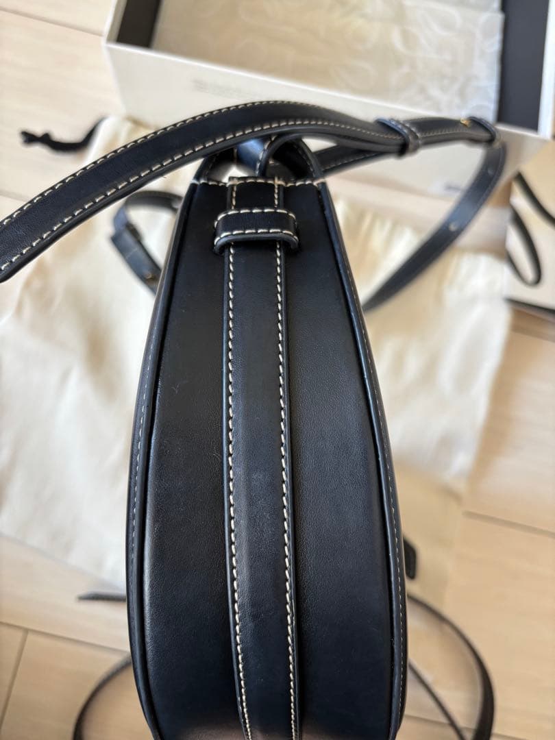 POLENE ブラック レザー ショルダーバッグ