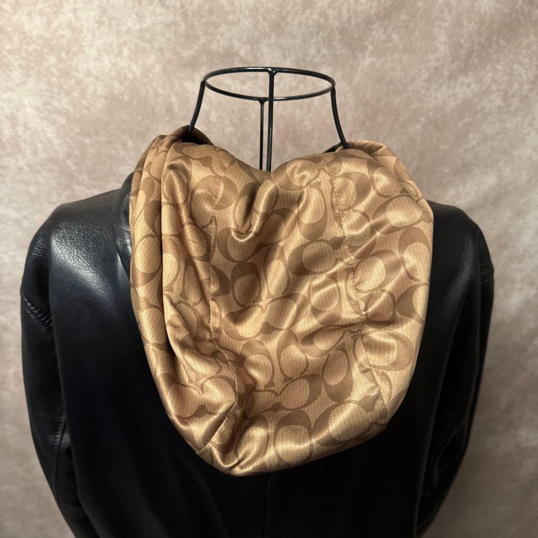 COACH レザーパーカー ラムレザー L フード付き ジップアップ ブラック