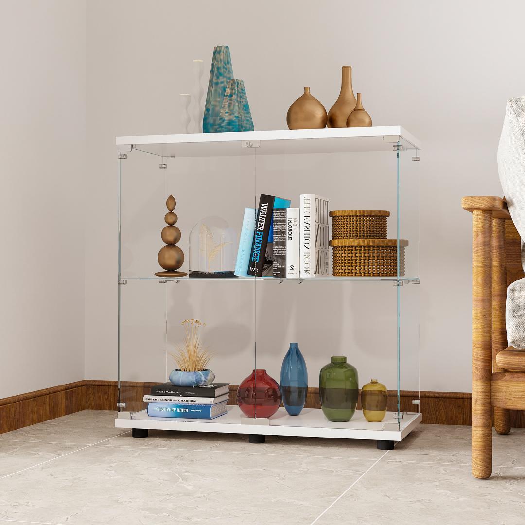 【新品】2段ワイド白｜ガラスコレクションケース｜大人のフィギュア棚 ショーケース