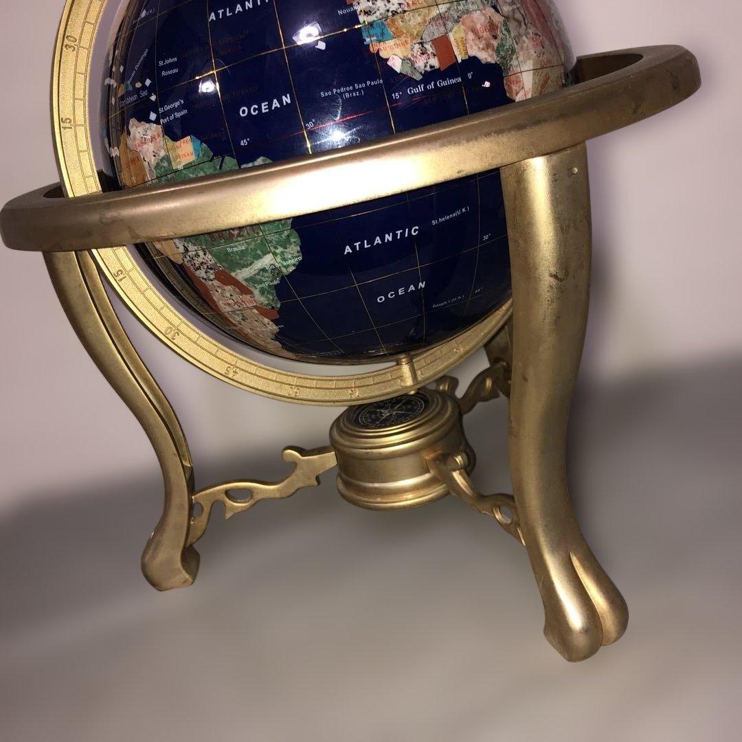 【アンティーク】天然石 地球儀 コンパス付　インテリア ラピスラズリ色