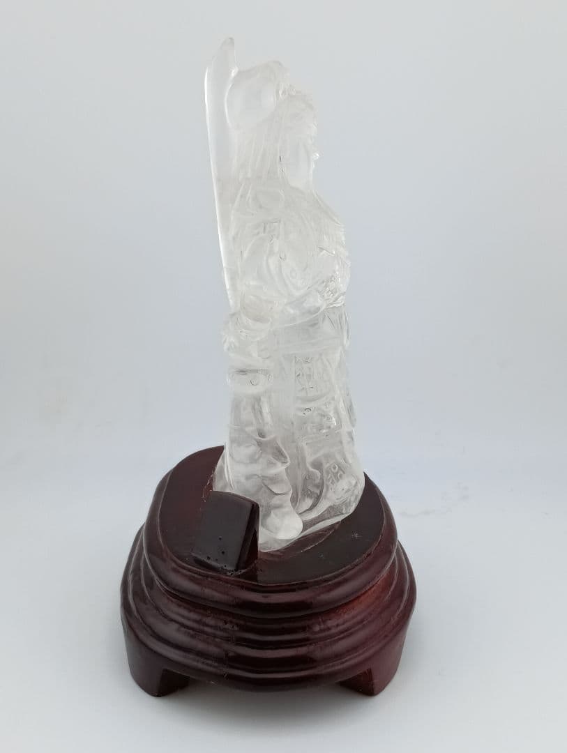 美品 関羽公 天然本水晶 手彫彫刻 像 財神 商業神 武神 軍神 高透明度 置物