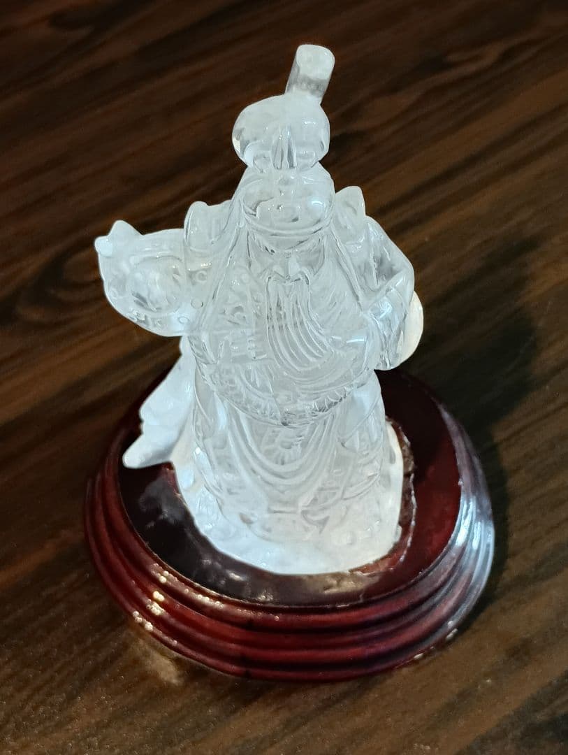 美品 関羽公 天然本水晶 手彫彫刻 像 財神 商業神 武神 軍神 高透明度 置物