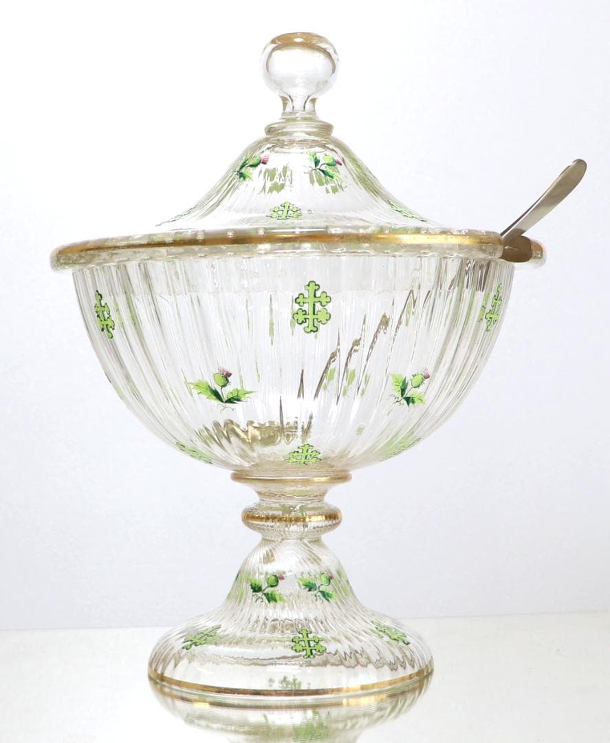 オールド・バカラ 稀少1880年頃金彩エナメルアザミ&ロレーヌ十字大型コンポート