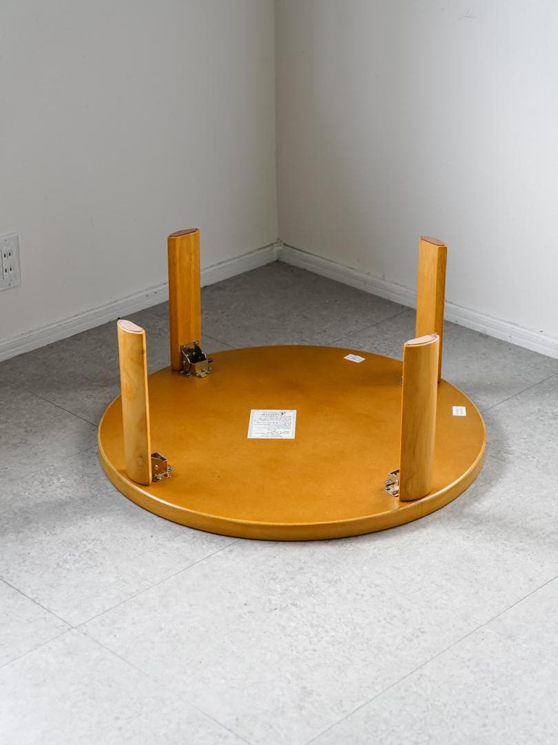 90's \"フクダクラフト\"天然木 円卓/ローテーブル 折りたたみ モダン