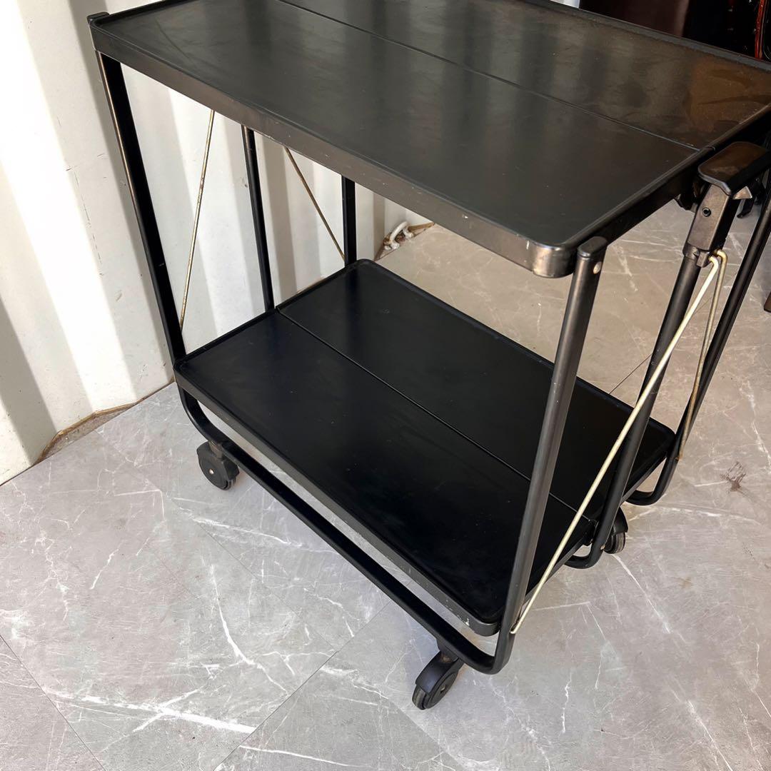 取付無料！ライフハイト 折りたたみ式サイドカート ブラックスチールキッチンワゴン