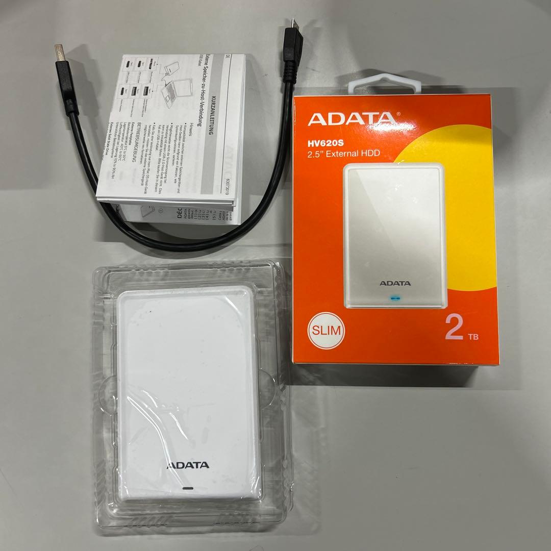 エイデータ　外付けハードドライブ 2TB HV620S ホワイト