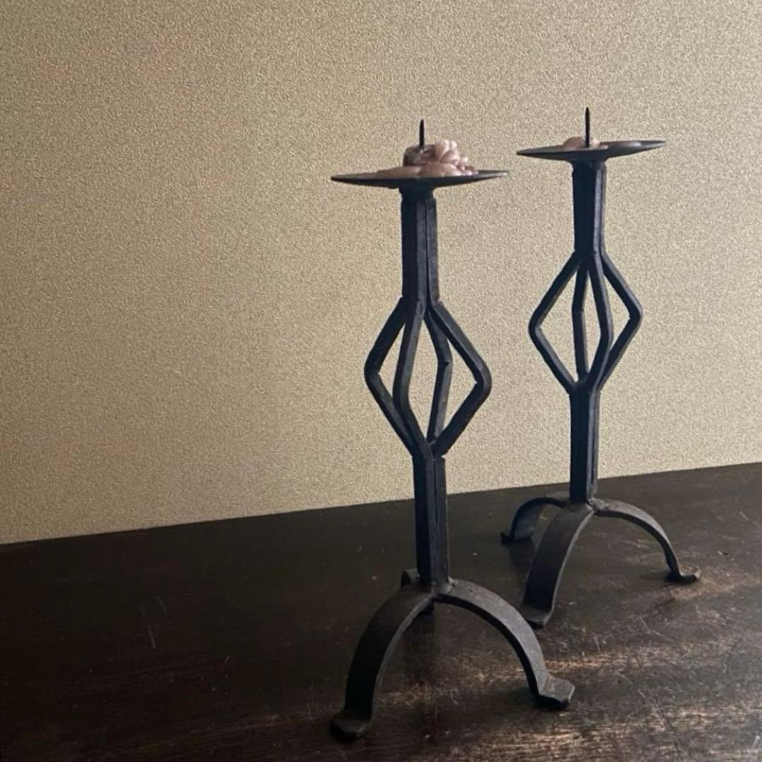 アンティーク　アイアン　蝋燭立て　ロウソク立て　ビンテージ　2本セット