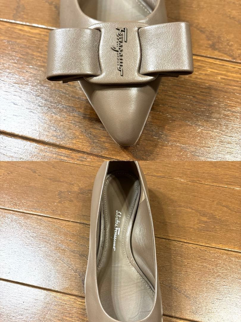 フェラガモ VIVA ナッパカーフ　キャラウェイ　リボンパンプス71/2 サイズ