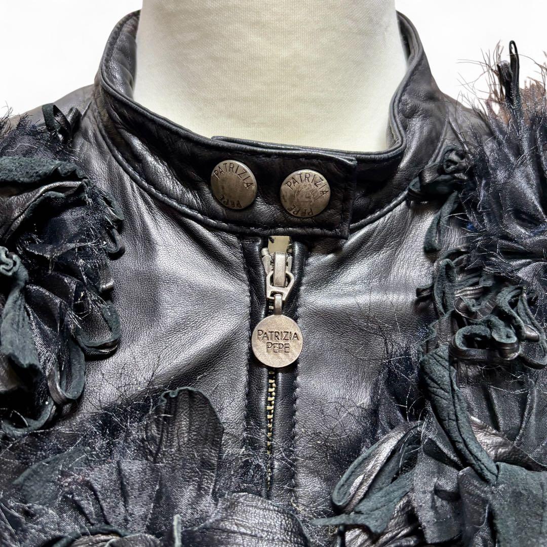 【T様】パトリツィア ぺぺレザージャケット 黒 S 羊革 高級装飾 希少