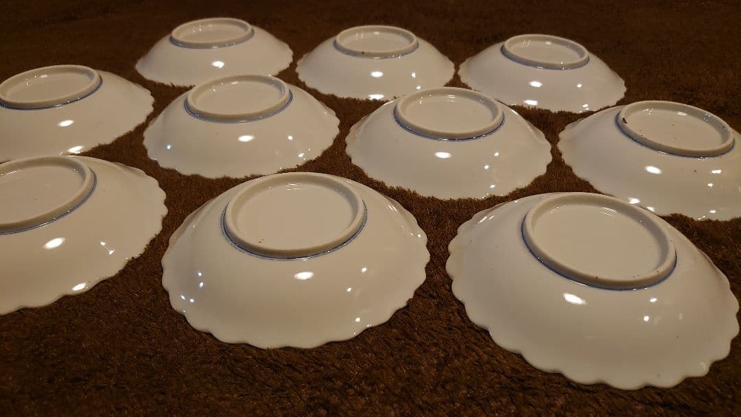 古伊万里　伊万里　染付　豆皿　菓子皿　華の図　小紋　１０客