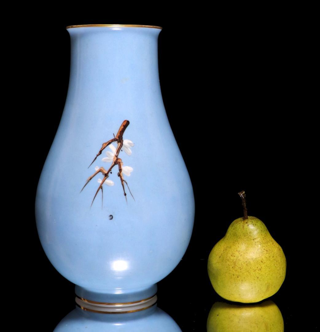 オールド・バカラ 淡青色 大型オパーリンクリスタル製手彩色日本趣味花鳥図飾壷花瓶