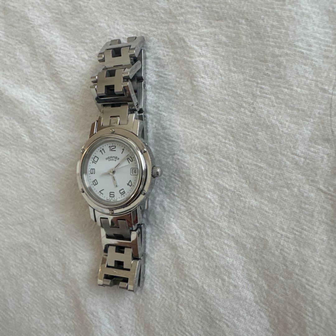 HERMES 時計 ステンレススチール 白　クリッパー　エルメス
