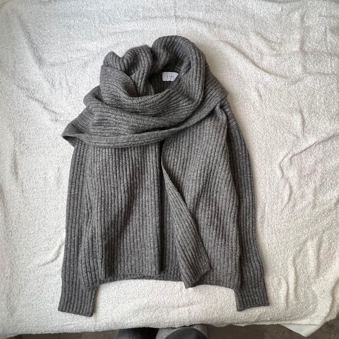 【美品】ETRE TOKYO アシメトリーストールニットカーディガン グレー