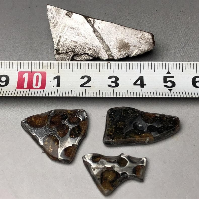 隕石 アルタイ隕石　原皮付き　石鉄隕石　パラサイト隕石　4点　重さ39