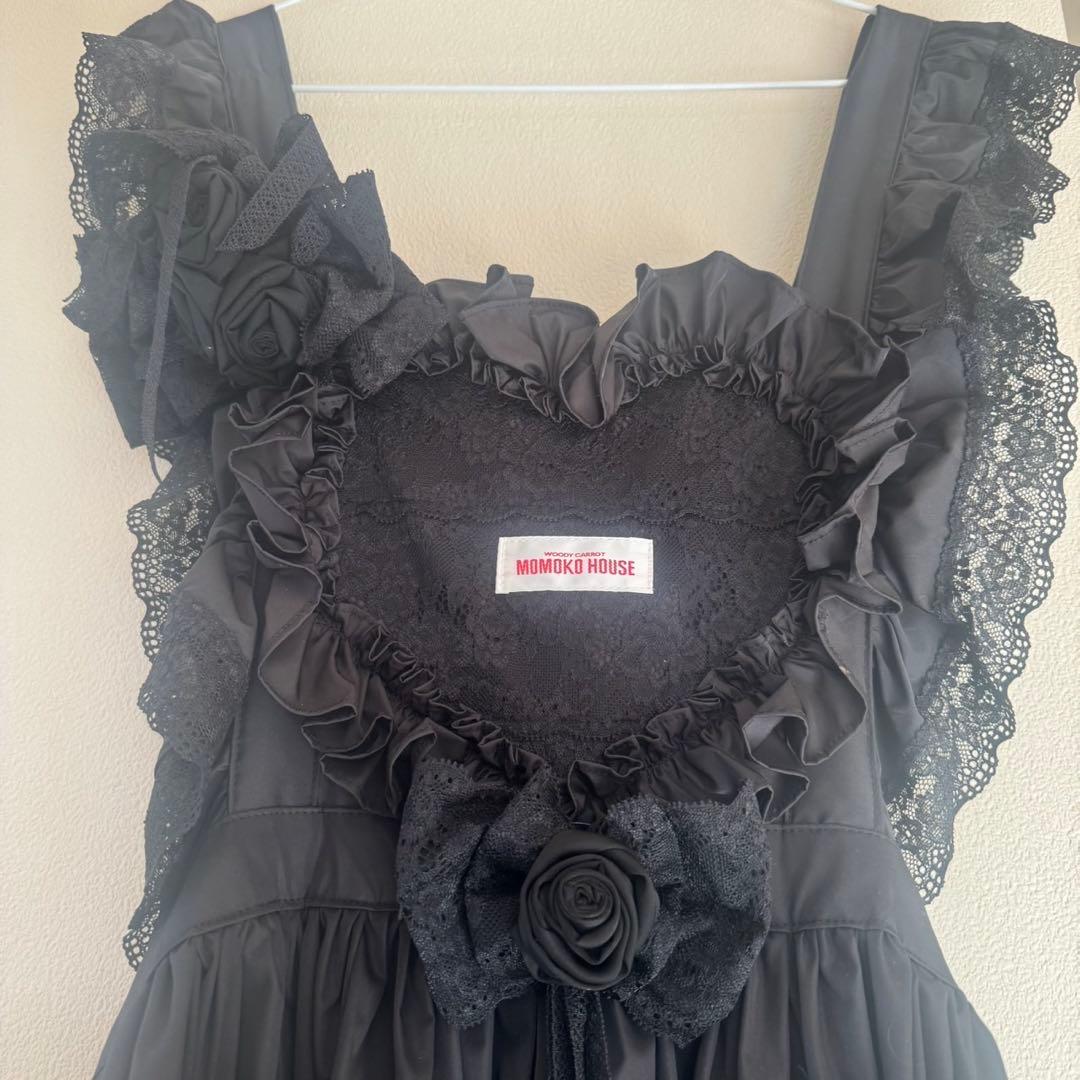 MOMOKOHOUSE モモコハウス　ハートフリルエプロン　ミドル丈