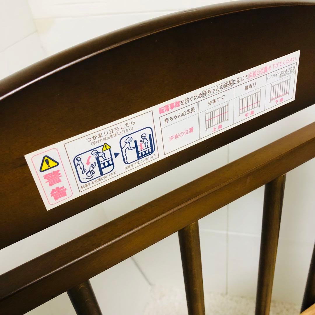 日本製　サワベビー　ベビーベッド　木製　ブラウン　ハイタイプ　澤田工業
