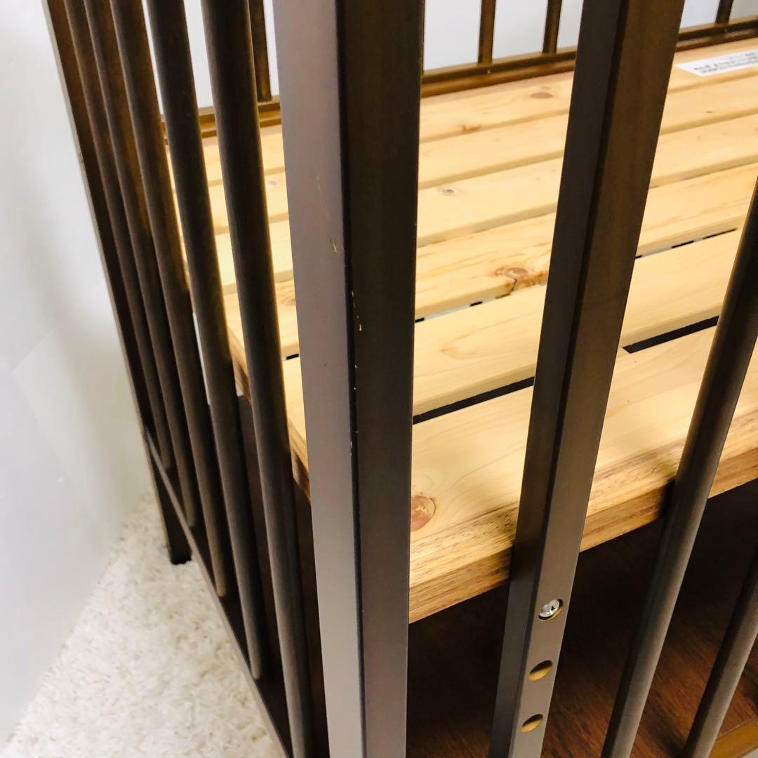 日本製　サワベビー　ベビーベッド　木製　ブラウン　ハイタイプ　澤田工業