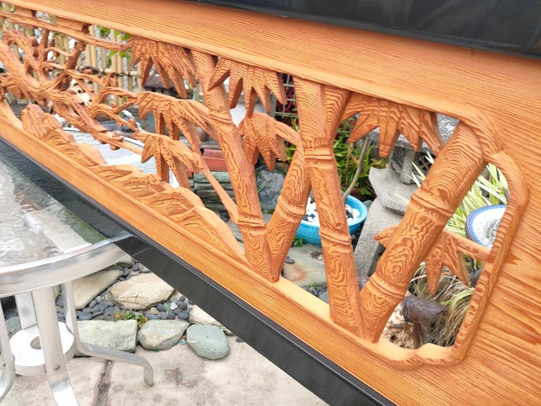 《引取り限定》高級欄間☆松竹梅☆透かし彫り工芸1845x30x380☆木彫り彫刻