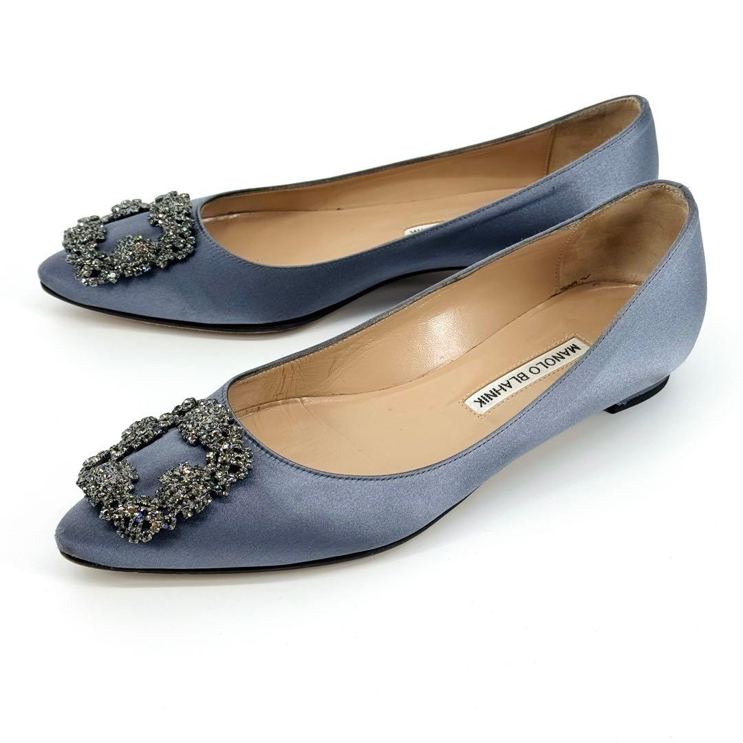 Manolo Blahnik バックル サテン フラットパンプス マノロブラニク