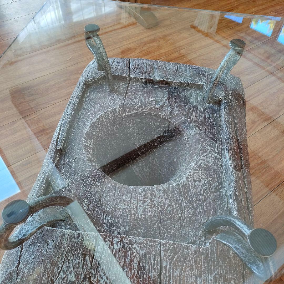 KAJA 古木 ガラス天板 ローテーブル アジアン リゾート モダンインテリア