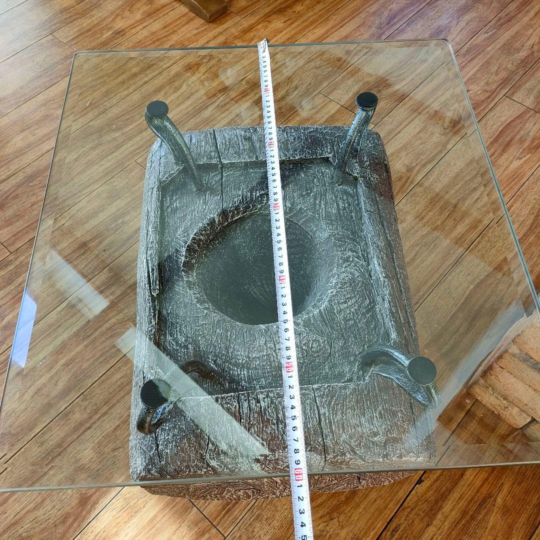 KAJA 古木 ガラス天板 ローテーブル アジアン リゾート モダンインテリア