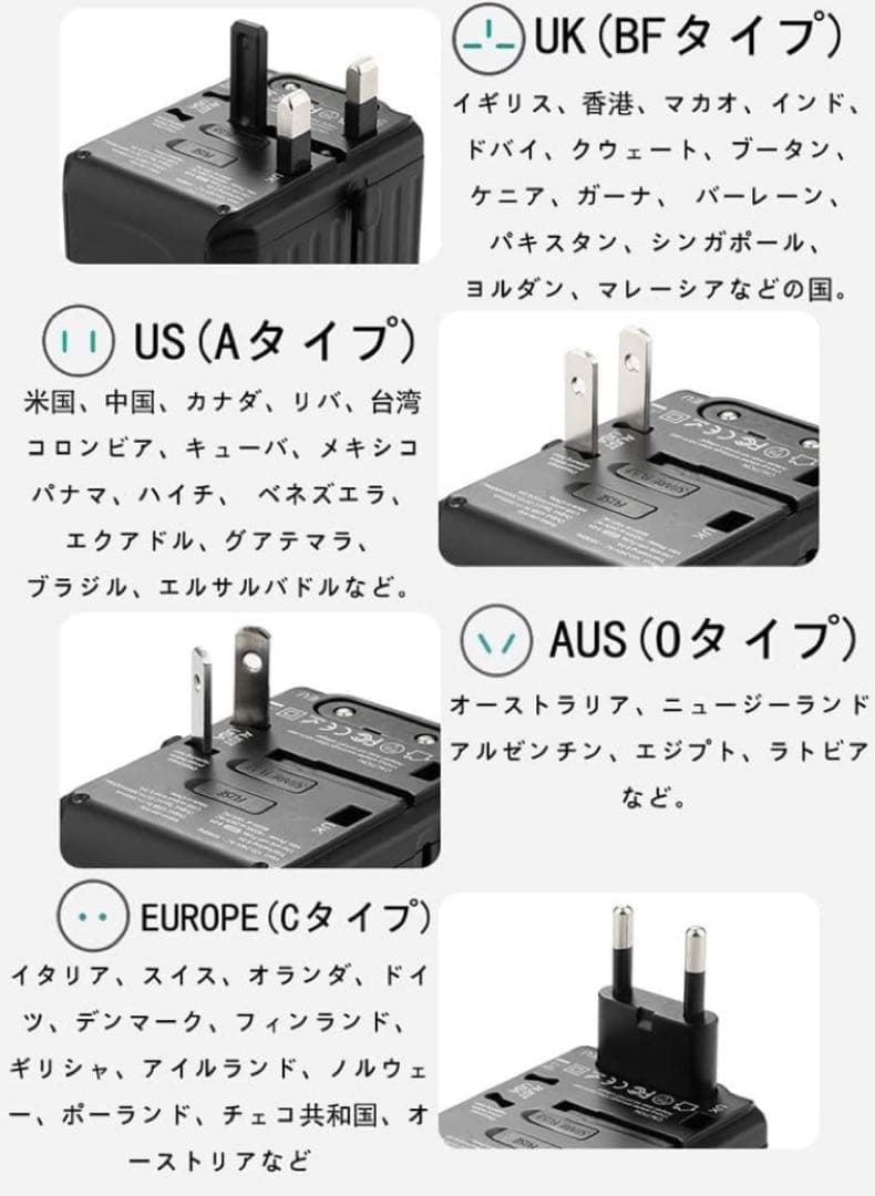 海外変換プラグ 海外コンセント PD高速充電 全世界汎用 海外旅行用