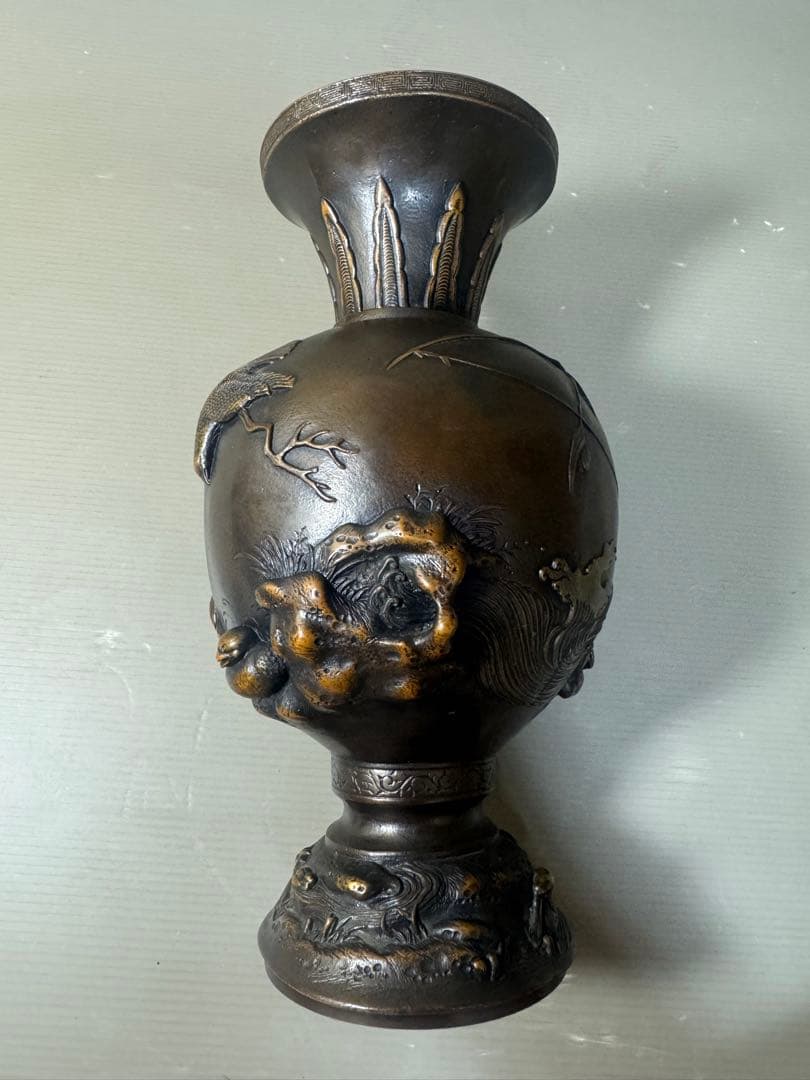 2647 古銅　エビス　花瓶　時代物