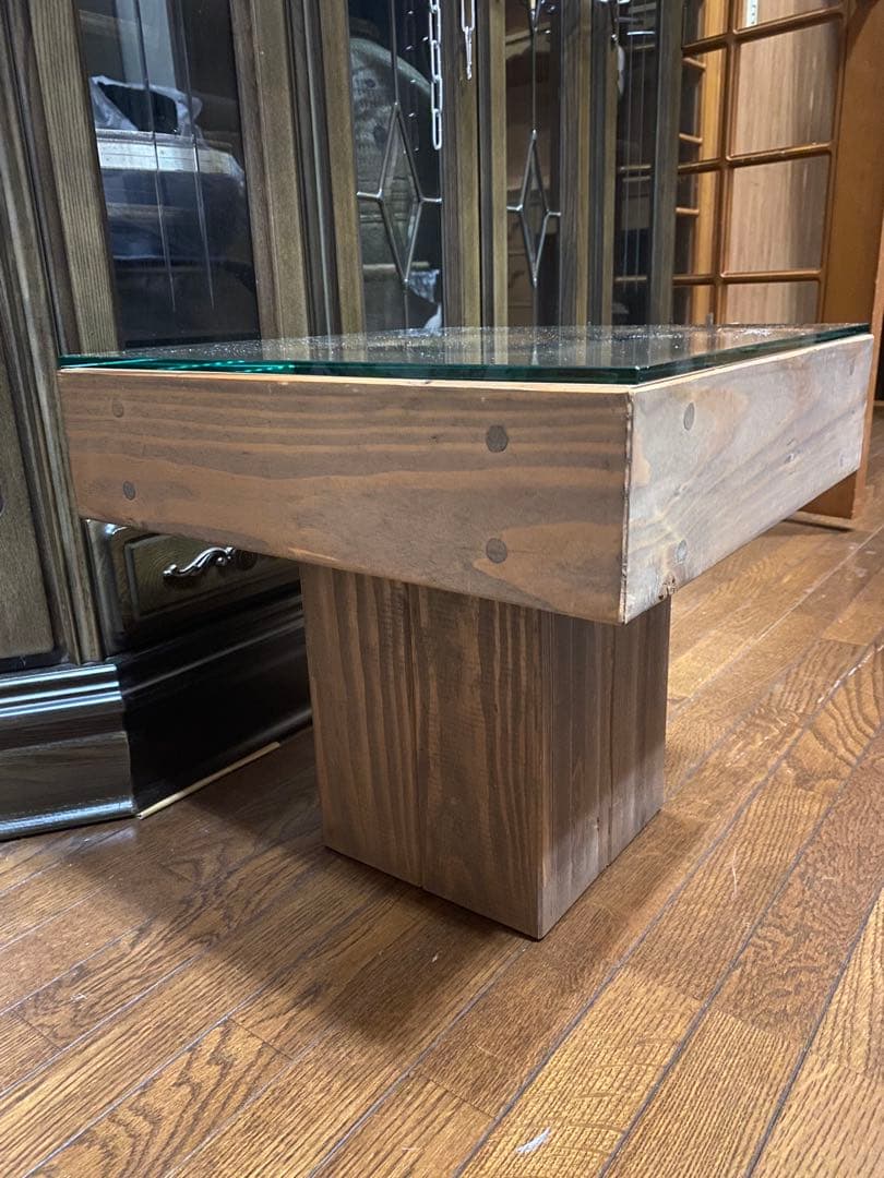 希少♦️最高級 総檜 モダン オーダーテーブル♦️正方形♦️一本脚♦️飾り収納付♦️送料込