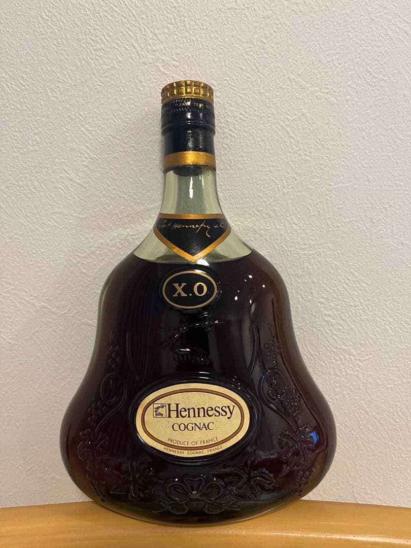 希少古酒 グリーンボトルHennessy X.O コニャック金キャップ/ レア物