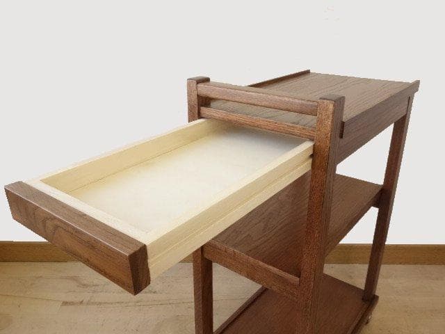 北海道手作り家具　ナラ材　木製　ワゴン引出付　勇峰工芸（新）