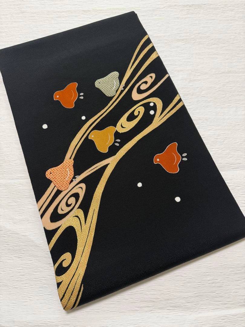 m118 ホリヒロシ 千鳥 流水　名古屋帯 縮緬 名古屋帯 正絹 黒地